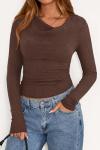 Women’s Long Sleeve Cowl Neck Knit Top - Brown