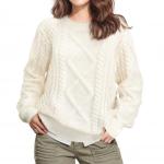 Beige Vintage Cable Knit Sweater for Women