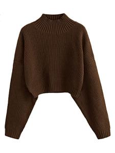 ZAFUL Women's Cropped Turtleneck Lantern Sleeve Sweater