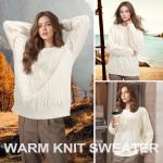 Beige Vintage Cable Knit Sweater for Women