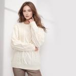 Beige Vintage Cable Knit Sweater for Women