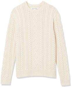 Men's 100% Cotton Crewneck Cable Sweater, Off-White