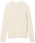 Men's 100% Cotton Crewneck Cable Sweater, Off-White