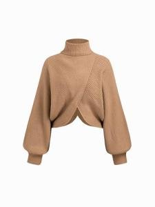 CIDER Women’s Cropped Turtleneck Sweater in Khaki