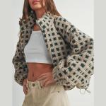 Qmlyev Women's Fuzzy Checkered Sherpa Jacket