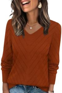 Trendy Women's V Neck Crochet Knit Sweater