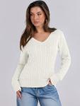 ANRABESS Women's V Neck Cable Knit Sweater