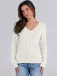 ANRABESS Women's V Neck Cable Knit Sweater