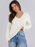 ANRABESS Women's V Neck Cable Knit Sweater