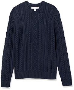 Men's Cotton Fisherman Cable Crewneck Sweater - Navy