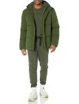 Men's Mid-Length Hooded Puffer Coat - Dark Olive