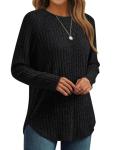 Womens Long Sleeve Casual Tunic Sweater - Black