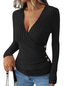 ANRABESS Women's V Neck Ribbed Knit Sweater Top