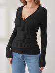 ANRABESS Women's V Neck Ribbed Knit Sweater Top