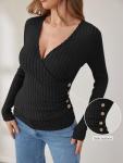 ANRABESS Women's V Neck Ribbed Knit Sweater Top