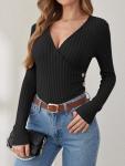 ANRABESS Women's V Neck Ribbed Knit Sweater Top