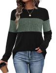 Color Block Long Sleeve Casual Sweater for Women