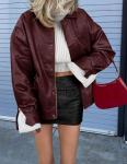 Women's Oversized Faux Leather Motorcycle Jacket