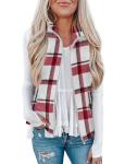 Plaid Zip-Up Vest with Collared Sleeves and Pockets
