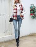 Plaid Zip-Up Vest with Collared Sleeves and Pockets