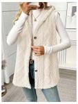 Beige Fleece Hooded Vest for Women