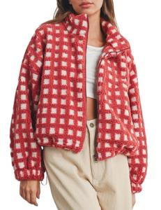 Esmeling Women’s Cropped Sherpa Plaid Jacket