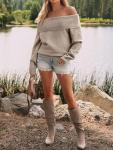 Womens Oversized Off-The-Shoulder Cozy Sweater