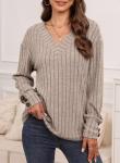 Dokotoo Women's V Neck Long Sleeve Knit Tunic