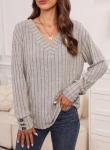 Dokotoo Women's V Neck Long Sleeve Knit Tunic