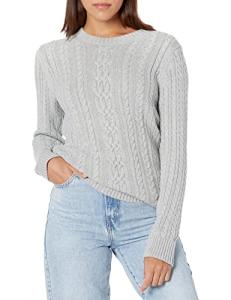 Women's Soft Cable Knit Crewneck Sweater - Light Grey