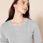 Women's Soft Cable Knit Crewneck Sweater - Light Grey