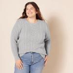 Women's Soft Cable Knit Crewneck Sweater - Light Grey