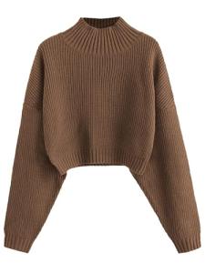 ZAFUL Women's Cropped Turtleneck Sweater in Deep Coffee