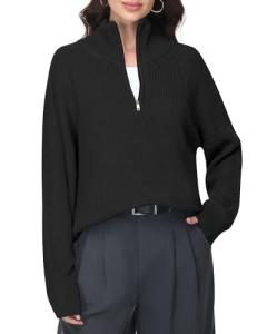 Simlakey Women's Oversized Quarter Zip Sweater (Black)