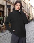 Simlakey Women's Oversized Quarter Zip Sweater (Black)