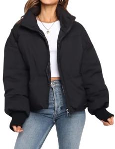 Flygo Women's Cropped Puffer Jacket with Pockets