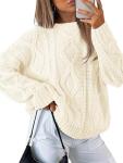 Beige Oversized Cable Knit Sweater for Women
