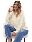 Beige Oversized Cable Knit Sweater for Women