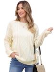 Beige Oversized Cable Knit Sweater for Women