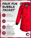 Women's Red Heavyweight Puffer Coat with Faux Fur Hood
