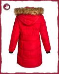 Women's Red Heavyweight Puffer Coat with Faux Fur Hood
