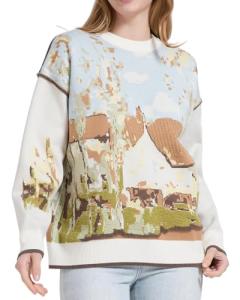 Vintage Landscape Knit Sweater Pullover for Casual Style