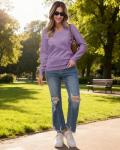 Lightweight V-Neck Knit Pullover Sweater for Women