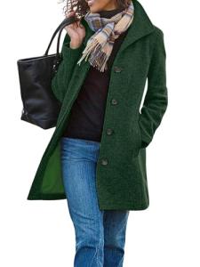CHARTOU Women's Casual Thicken Wool Blend Stand Collar Single Breasted Pea Coat (Medium, Green)