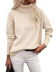 Zeagoo Women's Chunky Knitted Turtleneck Sweater Beige