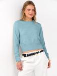 ANRABESS Women's Cropped Crew Neck Sweater - Light Blue