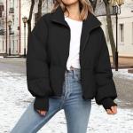 Women's Cropped Black Winter Puffer Jacket