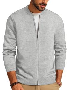 Men's Zip-Up Stand Collar Cardigan Jacket - Light Grey