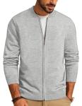 Men's Zip-Up Stand Collar Cardigan Jacket - Light Grey