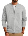 Men's Zip-Up Stand Collar Cardigan Jacket - Light Grey